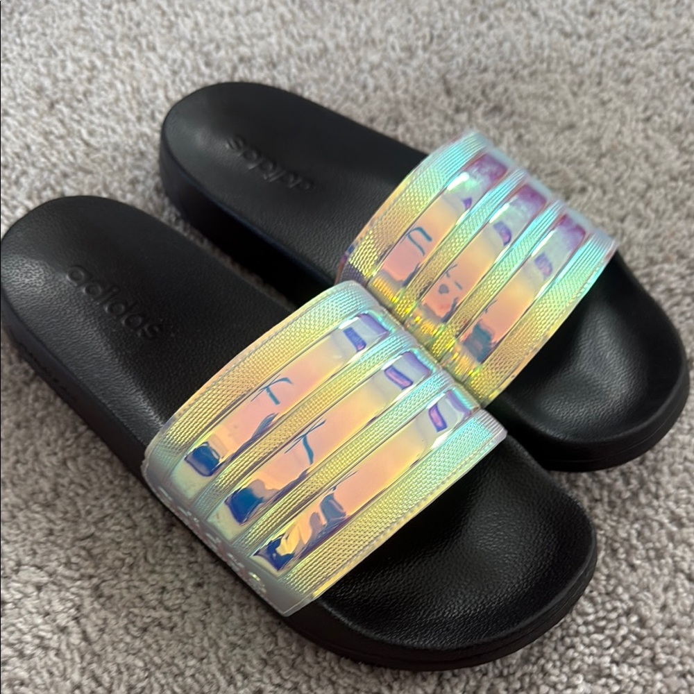 Adidas Black Slides with Shimmering Straps